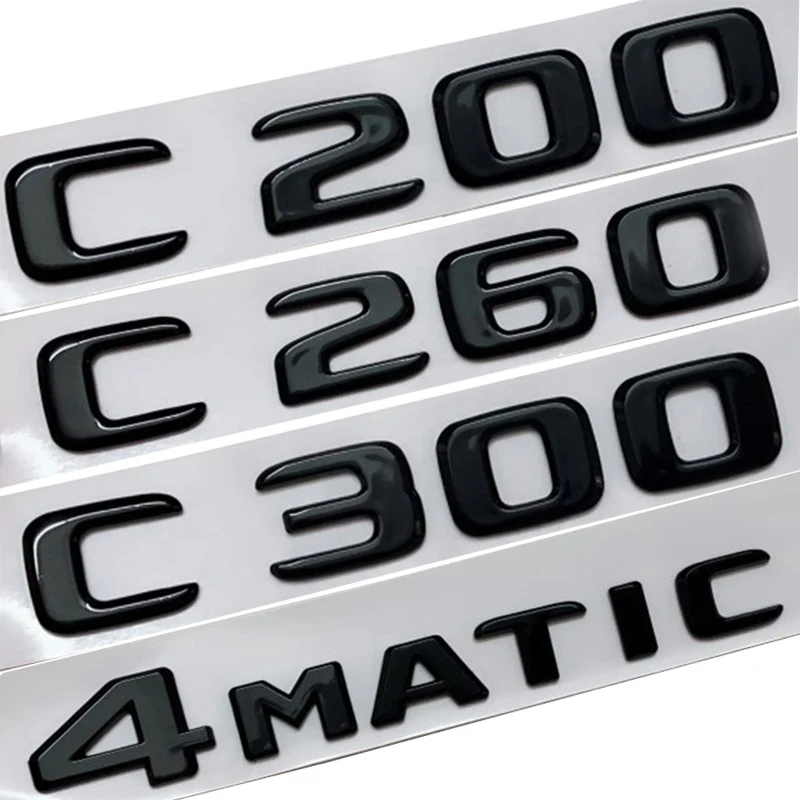 3d ABS Melni Burti Automašīnas Aizmugurējā Bagāžnieka Nozīmīti, Uzlīmi, C200 C260 C300 4MATIC Emblēma, Logo Mercedes W205 W204 W203 Piederumi Attēls 0