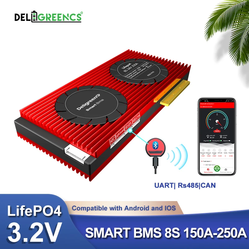 Augsts tekošā Smart BMS 8S 24V 150A 200A 250A Bluetooth App rs485 ar DATORU 3.2 V nominālā Lifepo4 BMS ar NTC Attēls 0