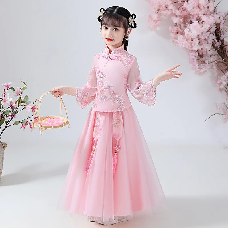 Bērni, Meitenes Hanfu Kāzu Princess Puse Kleita Tradicionālā Ķīniešu Cheongsam Bērniem Qipao Topi, Svārki Tang Uzvalks Cosplay Kostīmi Attēls 0