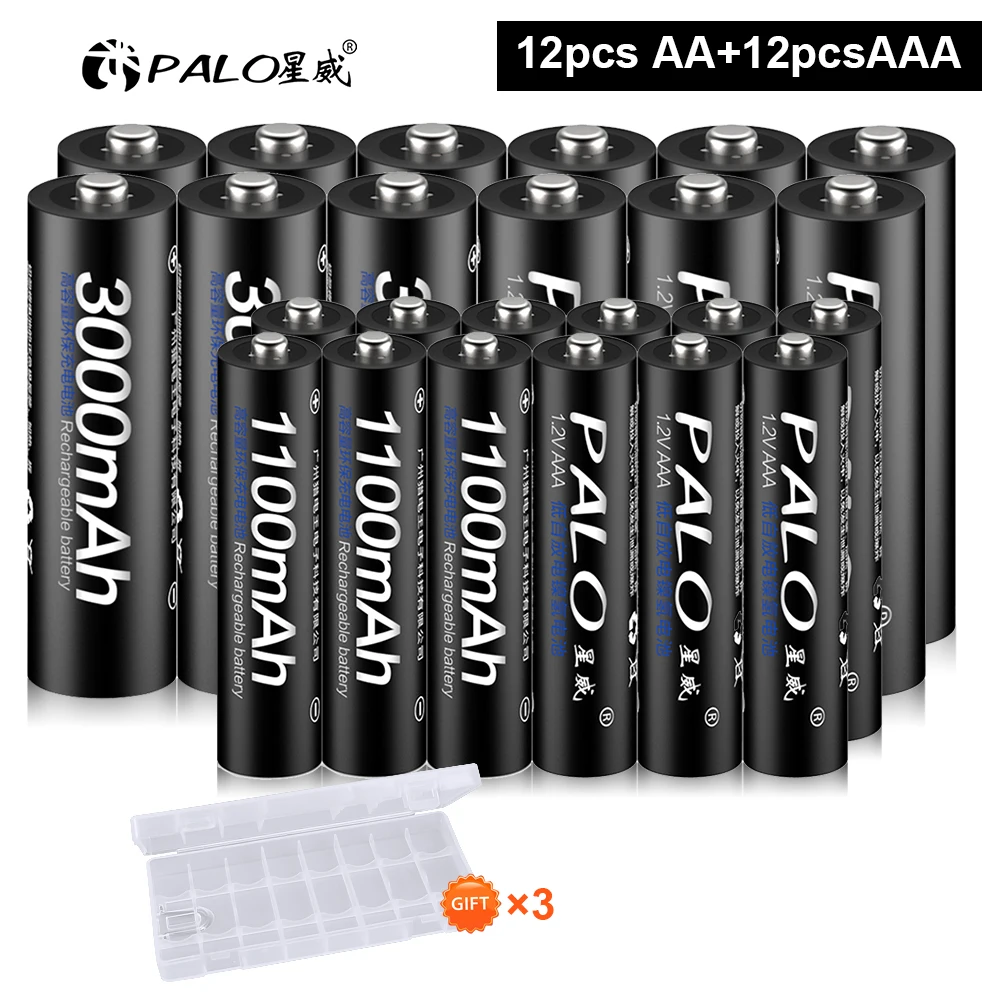 PALO 4GAB 1.2 V NI-MH AA uzlādējamas baterijas + 4GAB 1.2 V aaa uzlādējamās Baterijas+LCD displejs gudru akumulatoru lādētāju priekš AA AAA Attēls 0