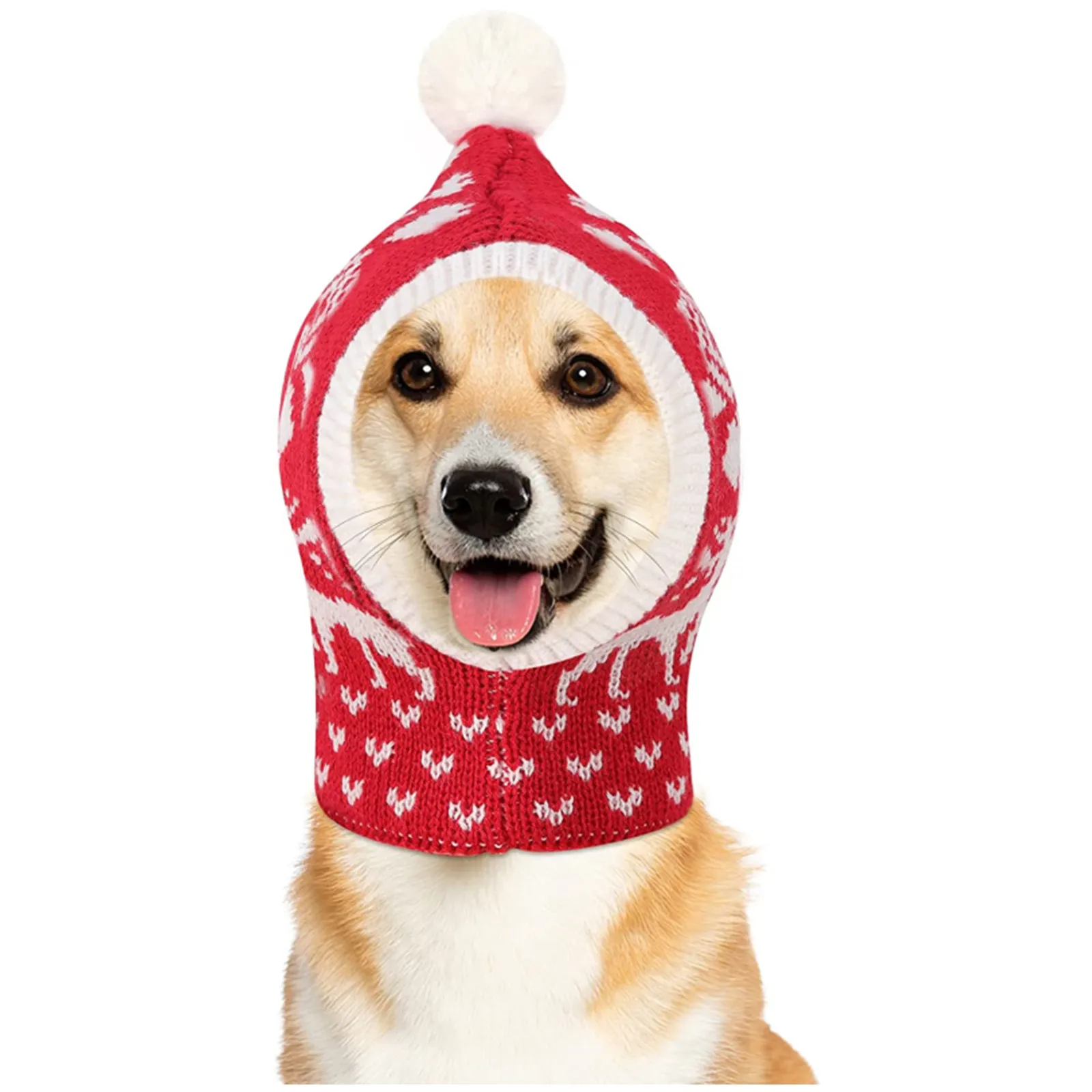 Ziemassvētku Suns Cepuri,Suns Adītas Cepures ar Pompon Sarkana Trikotāžas Snood Ziemassvētki Kostīmu Dāvanu,Pet Kakla Ausu Siltu Ziemas Cepurīti Gudrs Piederumu Attēls 0