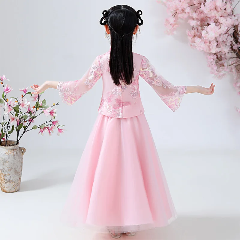 Bērni, Meitenes Hanfu Kāzu Princess Puse Kleita Tradicionālā Ķīniešu Cheongsam Bērniem Qipao Topi, Svārki Tang Uzvalks Cosplay Kostīmi Attēls 1