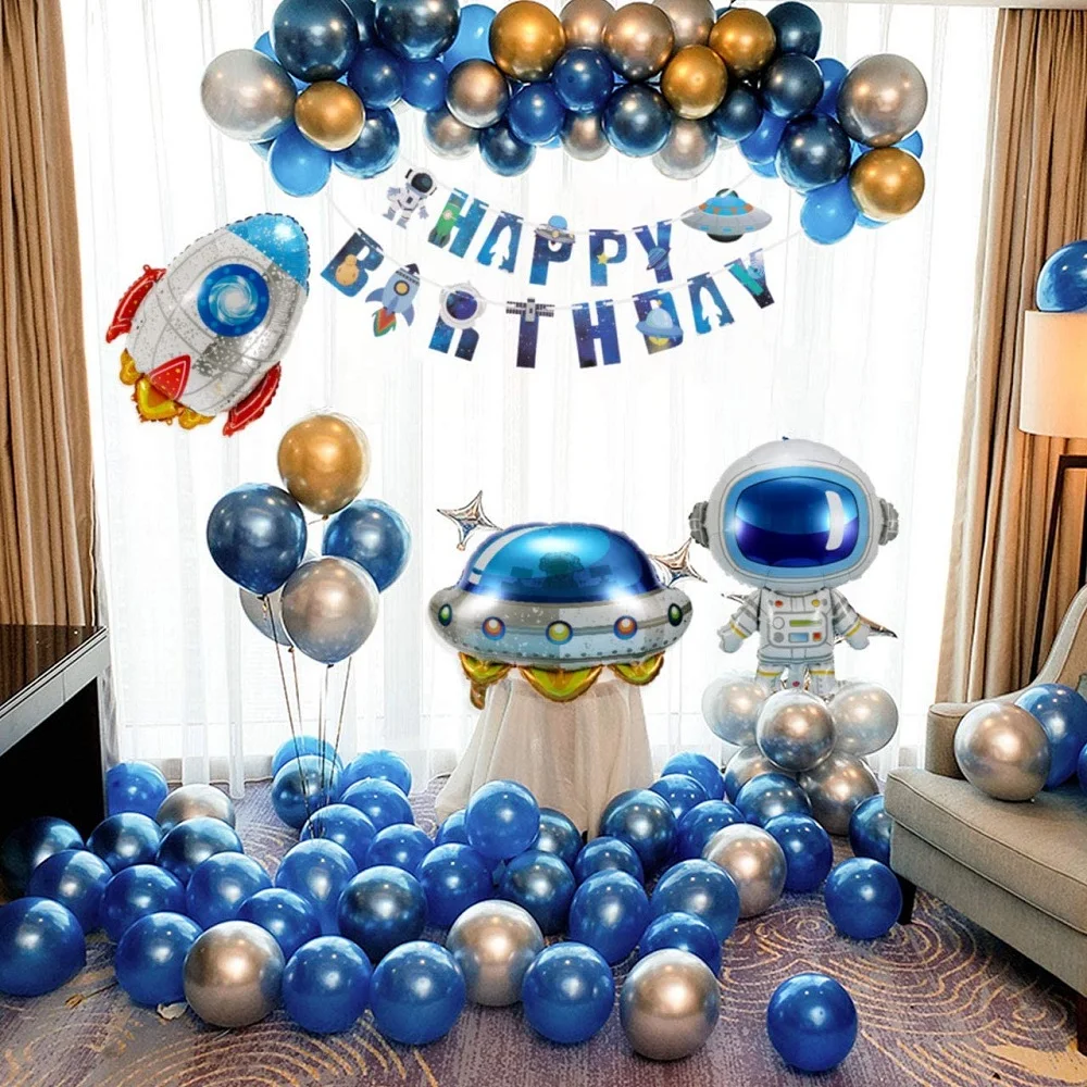 Kosmosa Tēma Puse Astronauts NLO Raķešu Folija Baloni Galaxy Baby Dušas Zēns Bērniem Dzimšanas dienas ballīti Anniversaire Dekori Attēls 2