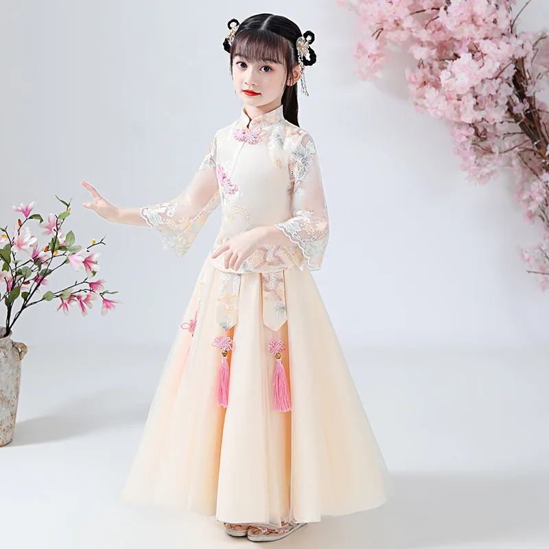 Bērni, Meitenes Hanfu Kāzu Princess Puse Kleita Tradicionālā Ķīniešu Cheongsam Bērniem Qipao Topi, Svārki Tang Uzvalks Cosplay Kostīmi Attēls 3