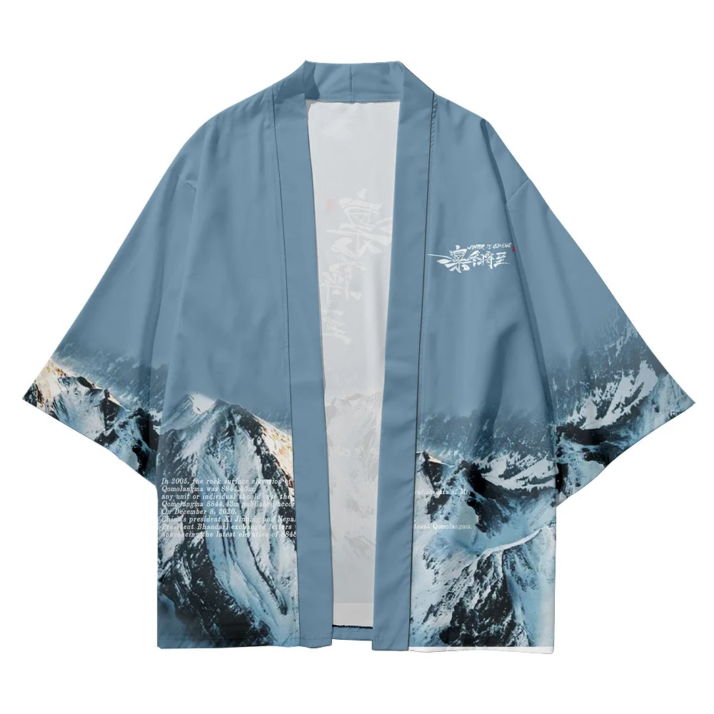 Zila divdaļīgs Kostīms Japāņu Lielgabarīta Jaciņa Sievietēm, Vīriešiem Cosplay Yukata Apģērbu Harajuku Fashion Kimono + Bikses Komplektus Attēls 3