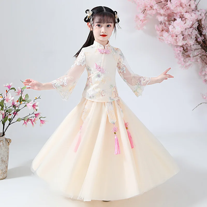 Bērni, Meitenes Hanfu Kāzu Princess Puse Kleita Tradicionālā Ķīniešu Cheongsam Bērniem Qipao Topi, Svārki Tang Uzvalks Cosplay Kostīmi Attēls 4