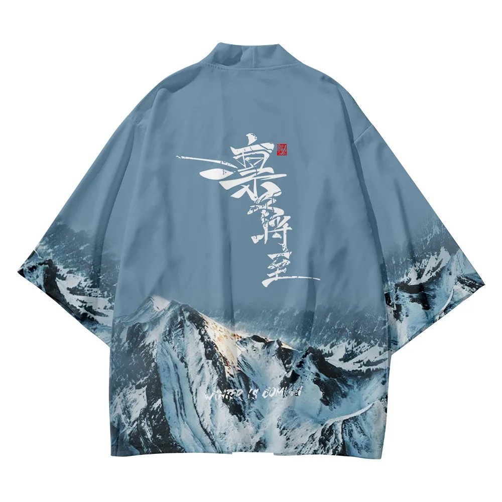 Zila divdaļīgs Kostīms Japāņu Lielgabarīta Jaciņa Sievietēm, Vīriešiem Cosplay Yukata Apģērbu Harajuku Fashion Kimono + Bikses Komplektus Attēls 4